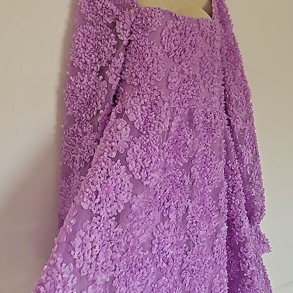 Pieces Premium 3D Rose Petal Long Sleeve Midi Fit & Flare Dress Lavender Medium - Picture 5 of 16